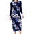 Hawaiian Hibiscus Tribal Floral Blue Long Sleeve Bodycon Dress Polynesian Tapa Pattern - Polynesian Pride