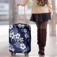 Hawaiian Hibiscus Tribal Floral Blue Luggage Cover Polynesian Tapa Pattern - Polynesian Pride