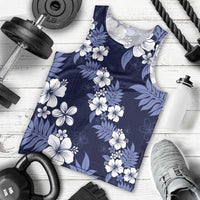 Hawaiian Hibiscus Tribal Floral Blue Men Tank Top Polynesian Tapa Pattern - Polynesian Pride