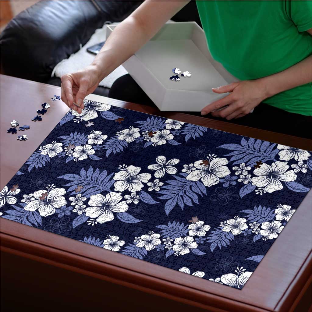 Hawaiian Hibiscus Tribal Floral Blue Puzzle Polynesian Tapa Pattern - Polynesian Pride