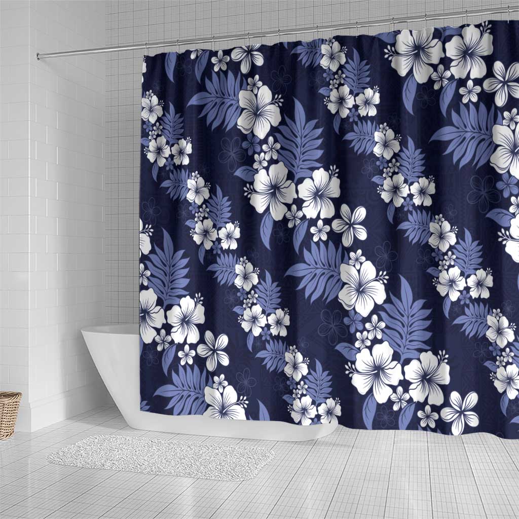 Hawaiian Hibiscus Tribal Floral Blue Shower Curtain Polynesian Tapa Pattern - Polynesian Pride
