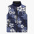 Hawaiian Hibiscus Tribal Floral Blue Sleeveless Puffer Jacket Polynesian Tapa Pattern - Polynesian Pride