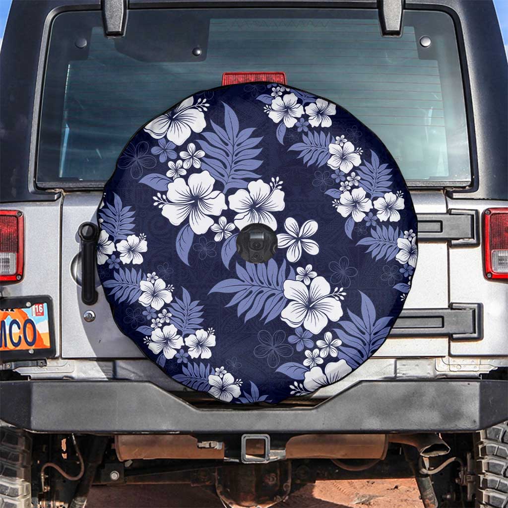 Hawaiian Hibiscus Tribal Floral Blue Spare Tire Cover Polynesian Tapa Pattern - Polynesian Pride