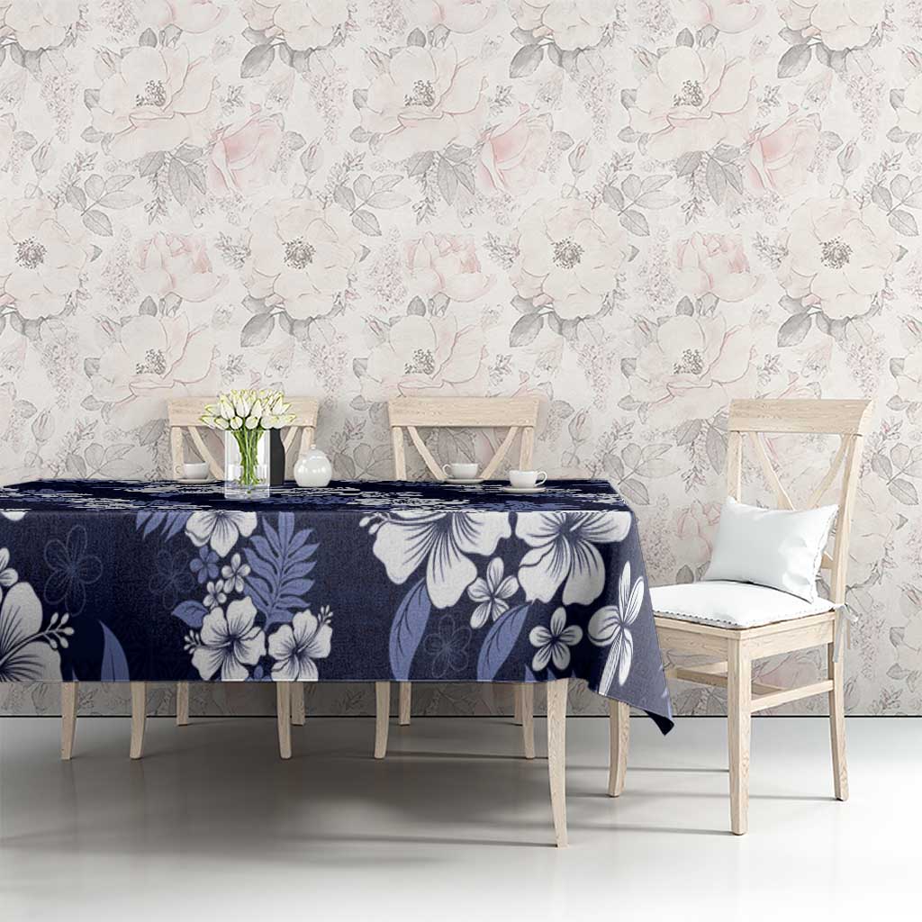 Hawaiian Hibiscus Tribal Floral Blue Tablecloth Polynesian Tapa Pattern - Polynesian Pride