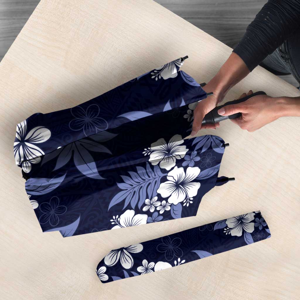 Hawaiian Hibiscus Tribal Floral Blue Umbrella Polynesian Tapa Pattern - Polynesian Pride