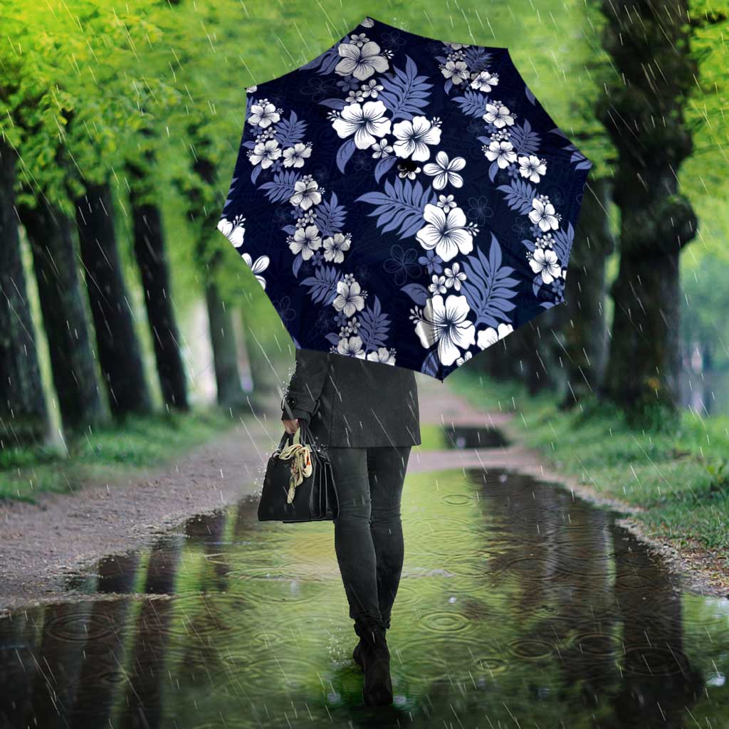 Hawaiian Hibiscus Tribal Floral Blue Umbrella Polynesian Tapa Pattern - Polynesian Pride