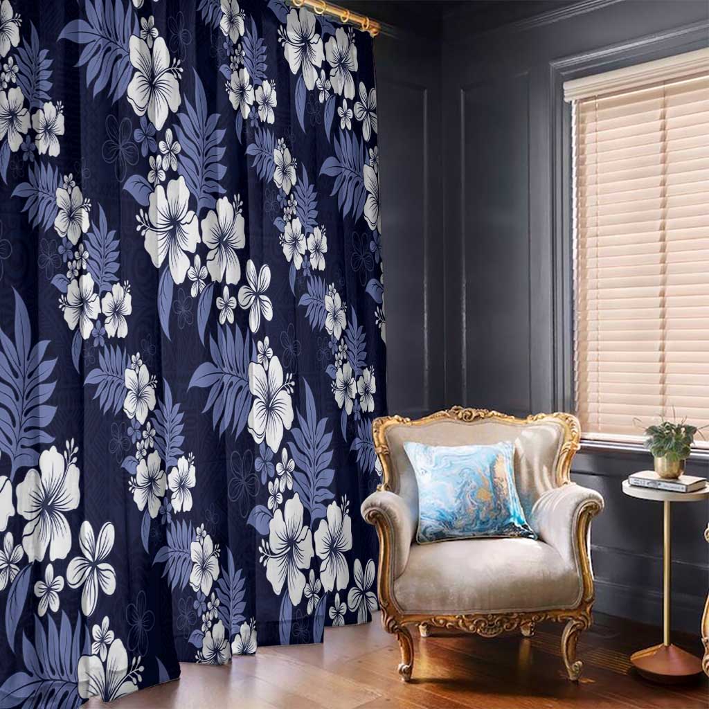 Hawaiian Hibiscus Tribal Floral Blue Window Curtain Polynesian Tapa Pattern - Polynesian Pride