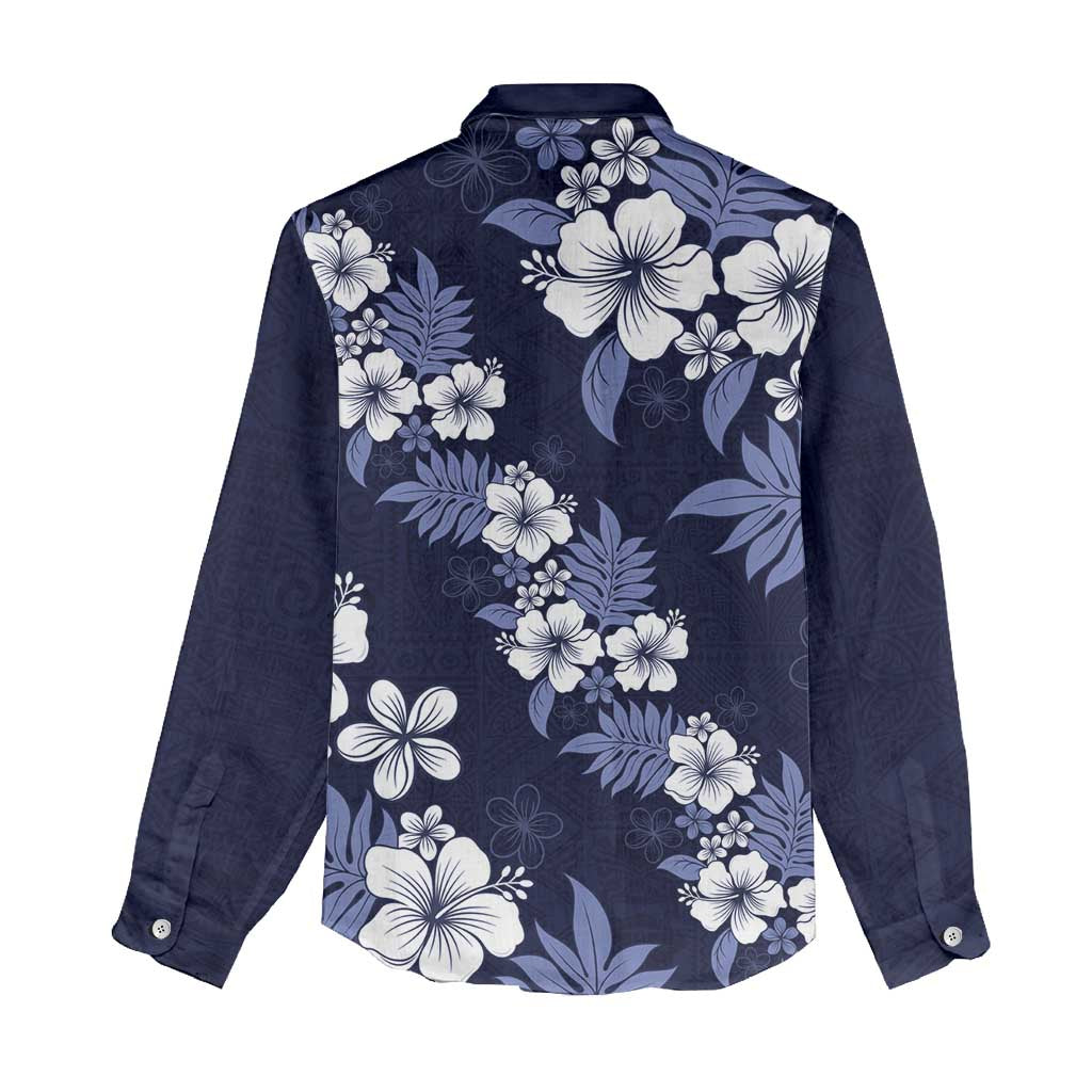 Hawaiian Hibiscus Tribal Floral Blue Women Casual Shirt Polynesian Tapa Pattern - Polynesian Pride