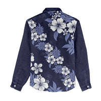 Hawaiian Hibiscus Tribal Floral Blue Women Casual Shirt Polynesian Tapa Pattern - Polynesian Pride