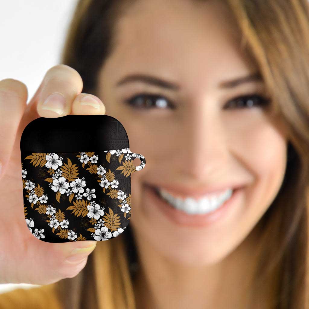 Hawaiian Hibiscus Tribal Floral Brown AirPods Case Polynesian Tapa Pattern - Polynesian Pride