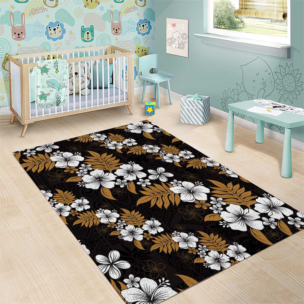 Hawaiian Hibiscus Tribal Floral Brown Area Rug Polynesian Tapa Pattern - Polynesian Pride