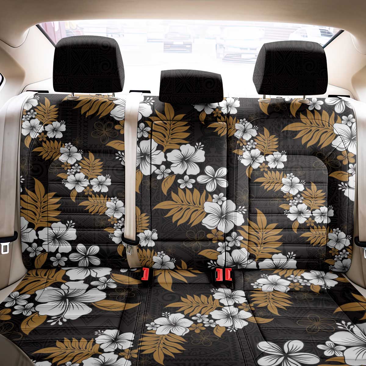Hawaiian Hibiscus Tribal Floral Brown Back Car Seat Cover Polynesian Tapa Pattern LT01 - Polynesian Pride