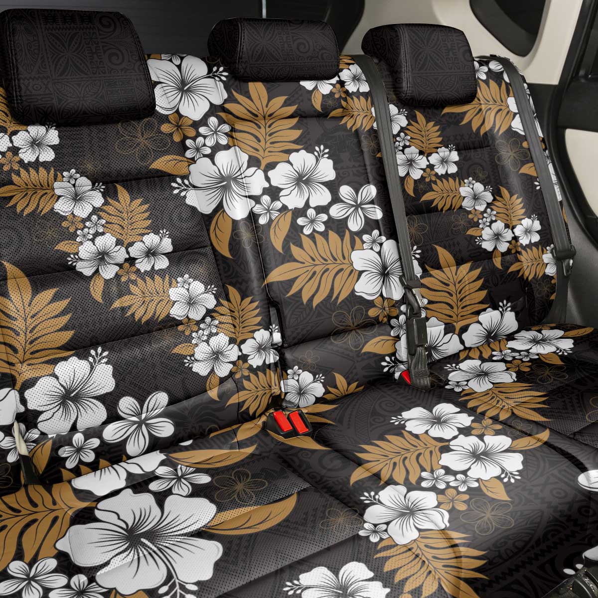 Hawaiian Hibiscus Tribal Floral Brown Back Car Seat Cover Polynesian Tapa Pattern LT01 - Polynesian Pride