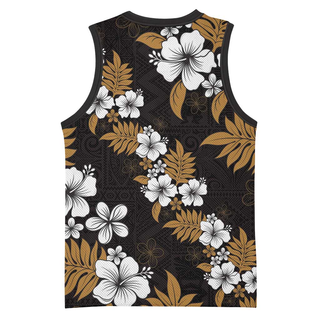 Hawaiian Hibiscus Tribal Floral Brown Basketball Jersey Polynesian Tapa Pattern LT01 - Polynesian Pride