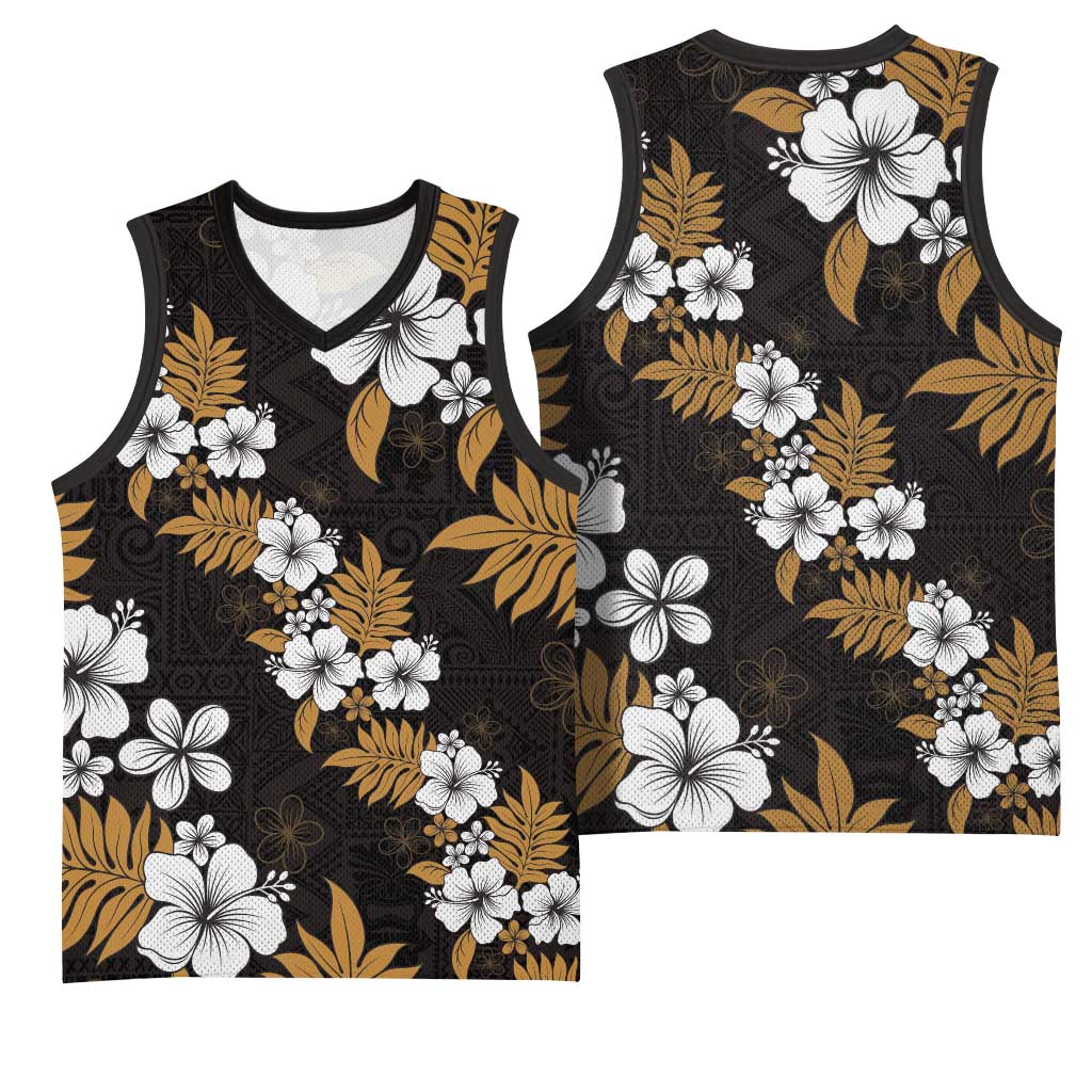 Hawaiian Hibiscus Tribal Floral Brown Basketball Jersey Polynesian Tapa Pattern LT01 - Polynesian Pride