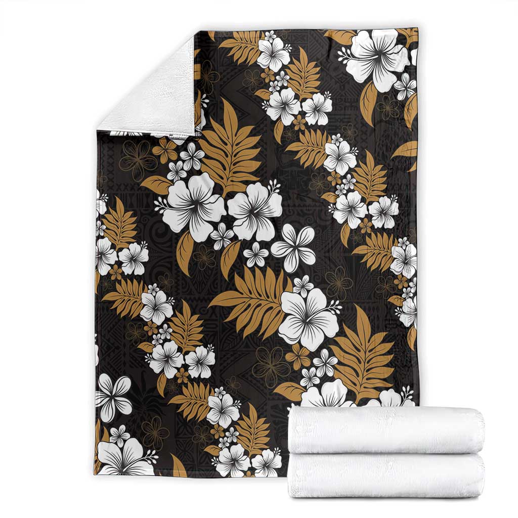 Hawaiian Hibiscus Tribal Floral Brown Blanket Polynesian Tapa Pattern - Polynesian Pride