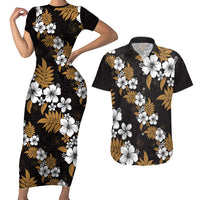 Hawaiian Hibiscus Tribal Floral Brown Couples Matching Short Sleeve Bodycon Dress and Hawaiian Shirt Polynesian Tapa Pattern LT01 Brown - Polynesian Pride