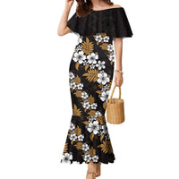 Hawaiian Hibiscus Tribal Floral Brown Family Matching Mermaid Dress and Hawaiian Shirt Polynesian Tapa Pattern LT01 Mom's Dress Brown - Polynesian Pride