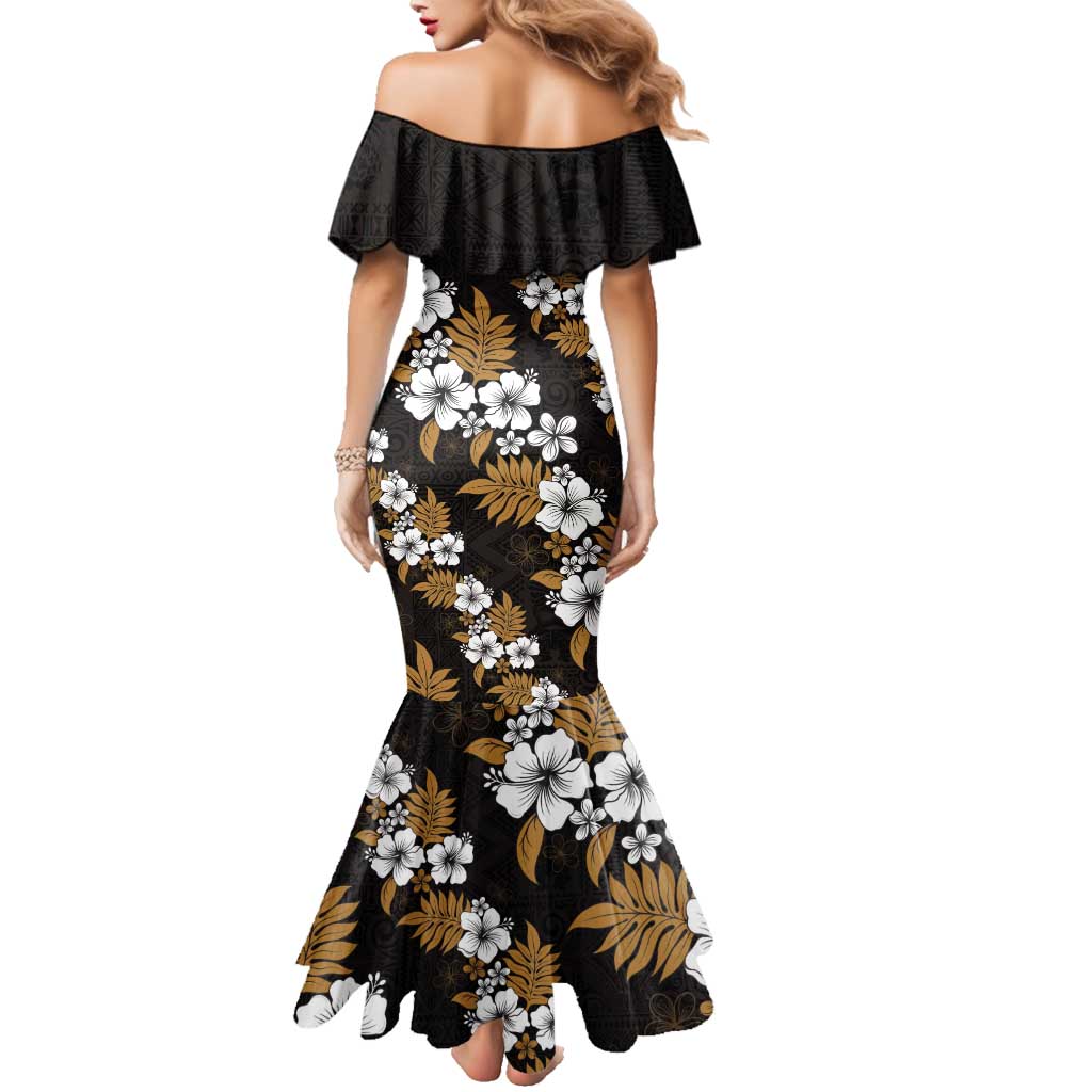 Hawaiian Hibiscus Tribal Floral Brown Family Matching Mermaid Dress and Hawaiian Shirt Polynesian Tapa Pattern LT01 - Polynesian Pride