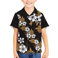 Hawaiian Hibiscus Tribal Floral Brown Family Matching Off The Shoulder Long Sleeve Dress and Hawaiian Shirt Polynesian Tapa Pattern LT01 Son's Shirt Brown - Polynesian Pride