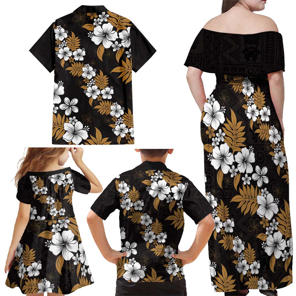 Hawaiian Hibiscus Tribal Floral Brown Family Matching Off Shoulder Maxi Dress and Hawaiian Shirt Polynesian Tapa Pattern LT01 - Polynesian Pride