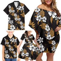 Hawaiian Hibiscus Tribal Floral Brown Family Matching Off Shoulder Short Dress and Hawaiian Shirt Polynesian Tapa Pattern LT01 - Polynesian Pride