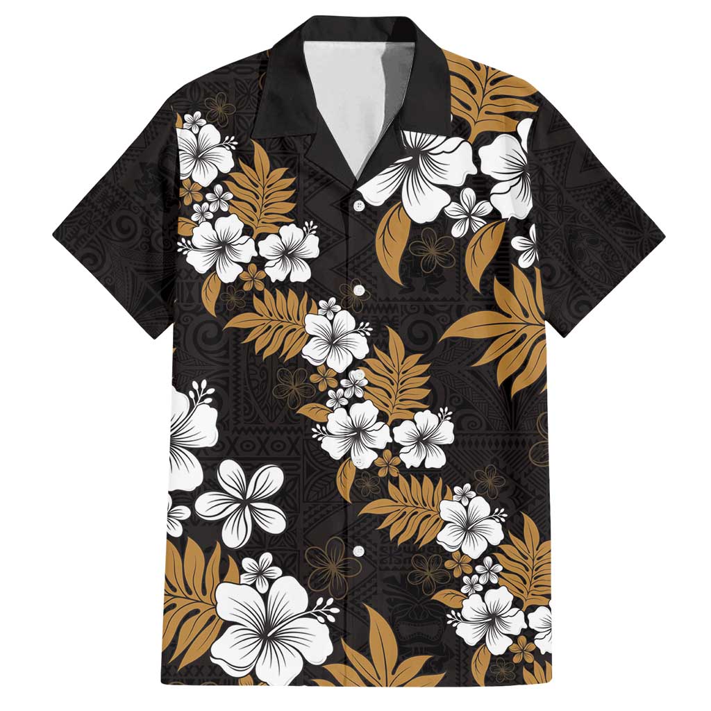Hawaiian Hibiscus Tribal Floral Brown Family Matching Off Shoulder Short Dress and Hawaiian Shirt Polynesian Tapa Pattern LT01 Dad's Shirt - Short Sleeve Brown - Polynesian Pride