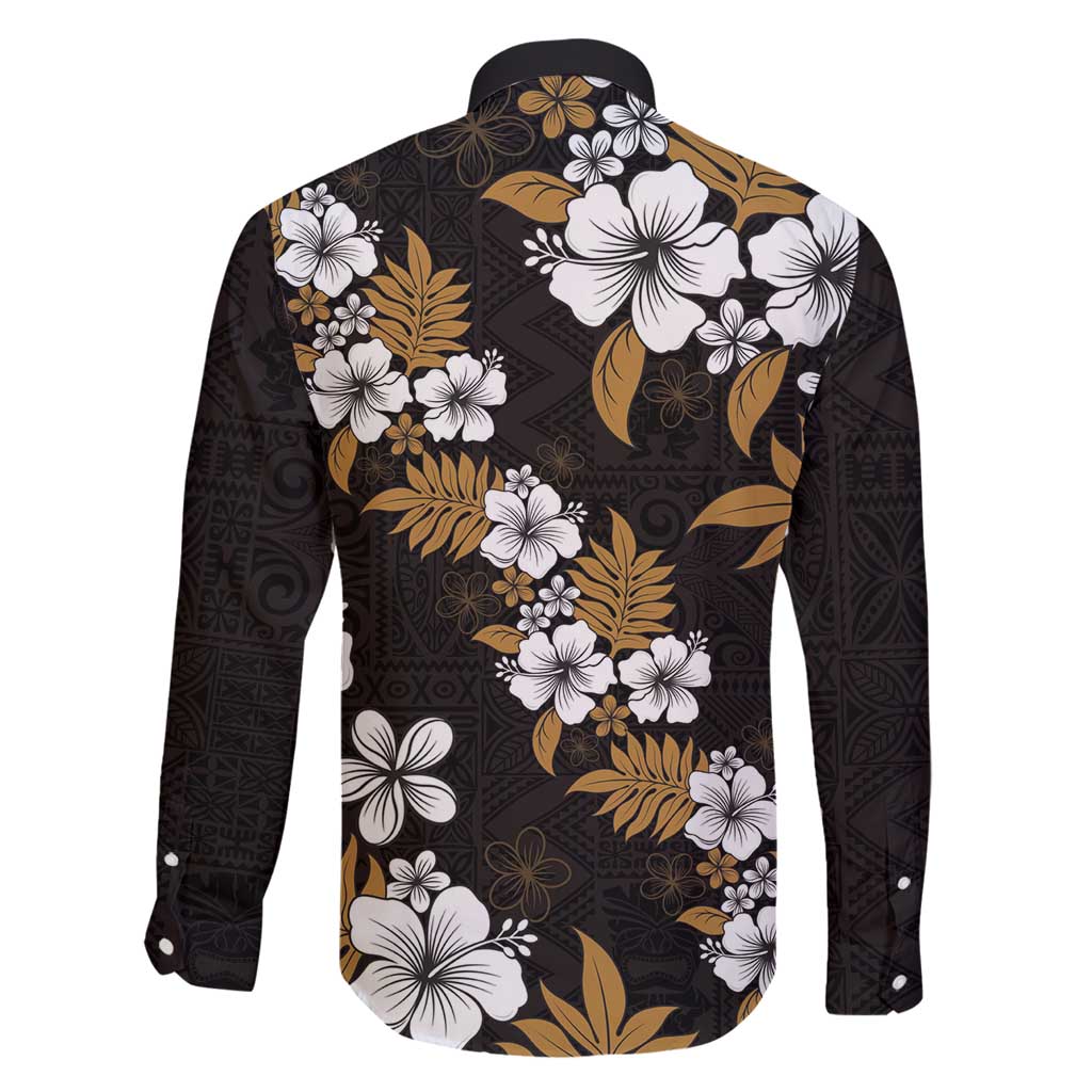 Hawaiian Hibiscus Tribal Floral Brown Family Matching Off Shoulder Short Dress and Hawaiian Shirt Polynesian Tapa Pattern LT01 - Polynesian Pride