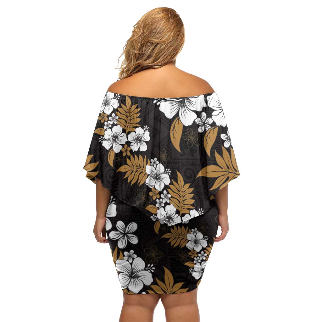 Hawaiian Hibiscus Tribal Floral Brown Family Matching Off Shoulder Short Dress and Hawaiian Shirt Polynesian Tapa Pattern LT01 - Polynesian Pride