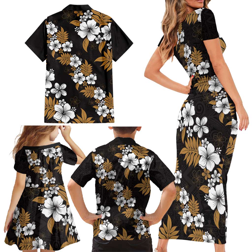 Hawaiian Hibiscus Tribal Floral Brown Family Matching Short Sleeve Bodycon Dress and Hawaiian Shirt Polynesian Tapa Pattern LT01 - Polynesian Pride