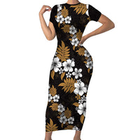Hawaiian Hibiscus Tribal Floral Brown Family Matching Short Sleeve Bodycon Dress and Hawaiian Shirt Polynesian Tapa Pattern LT01 Mom's Dress Brown - Polynesian Pride