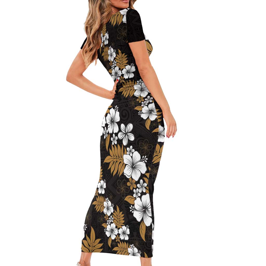 Hawaiian Hibiscus Tribal Floral Brown Family Matching Short Sleeve Bodycon Dress and Hawaiian Shirt Polynesian Tapa Pattern LT01 - Polynesian Pride