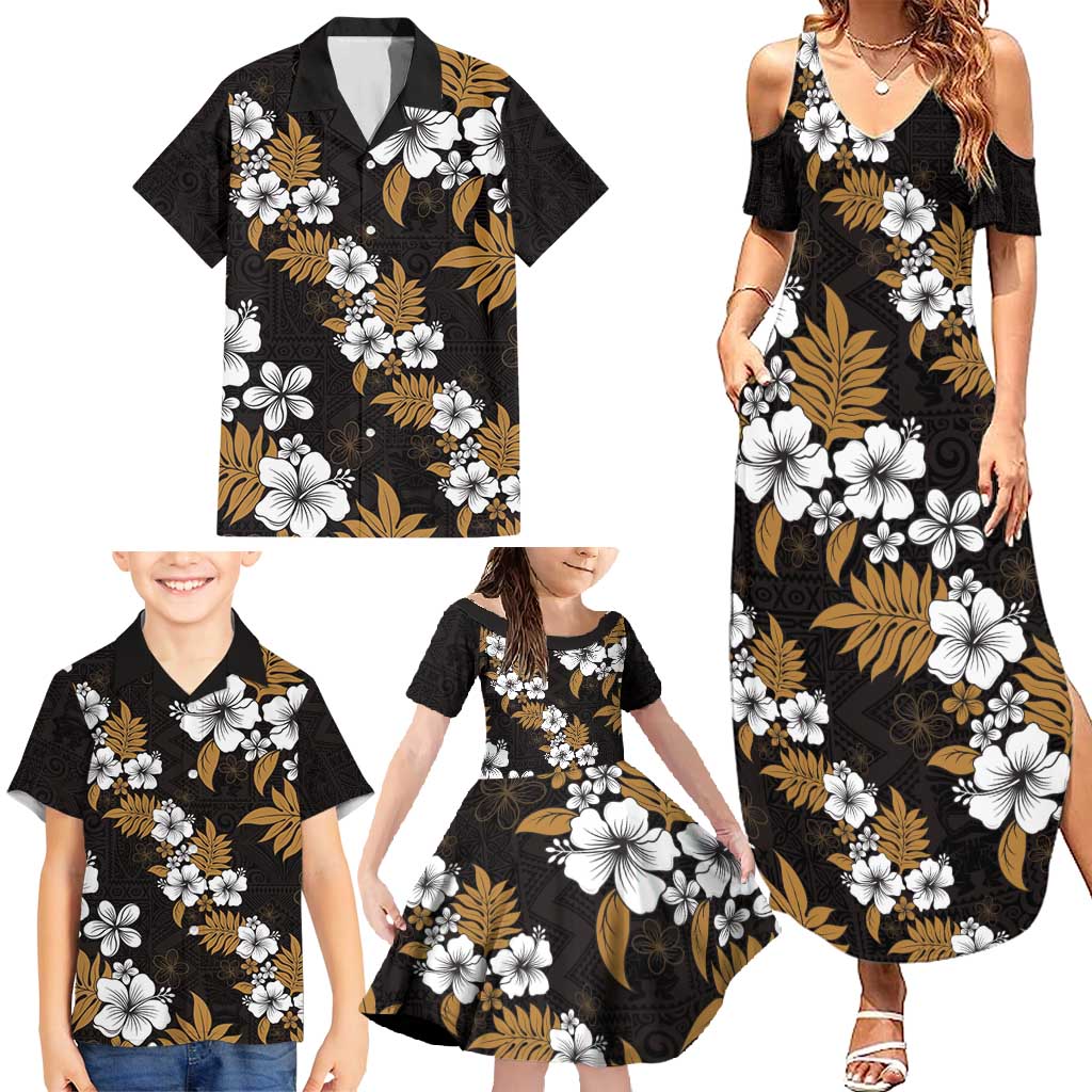 Hawaiian Hibiscus Tribal Floral Brown Family Matching Summer Maxi Dress and Hawaiian Shirt Polynesian Tapa Pattern LT01 - Polynesian Pride