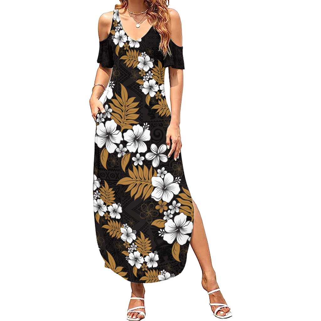 Hawaiian Hibiscus Tribal Floral Brown Family Matching Summer Maxi Dress and Hawaiian Shirt Polynesian Tapa Pattern LT01 Mom's Dress Brown - Polynesian Pride