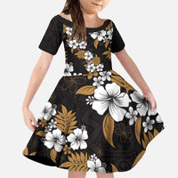 Hawaiian Hibiscus Tribal Floral Brown Family Matching Tank Maxi Dress and Hawaiian Shirt Polynesian Tapa Pattern LT01 Daughter's Dress Brown - Polynesian Pride