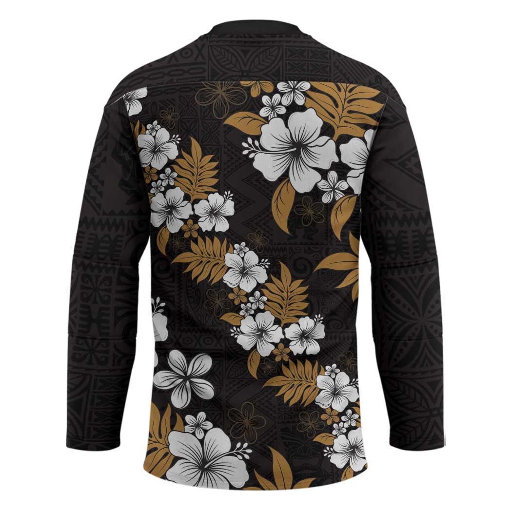 Hawaiian Hibiscus Tribal Floral Brown Hockey Jersey Polynesian Tapa Pattern LT01 - Polynesian Pride