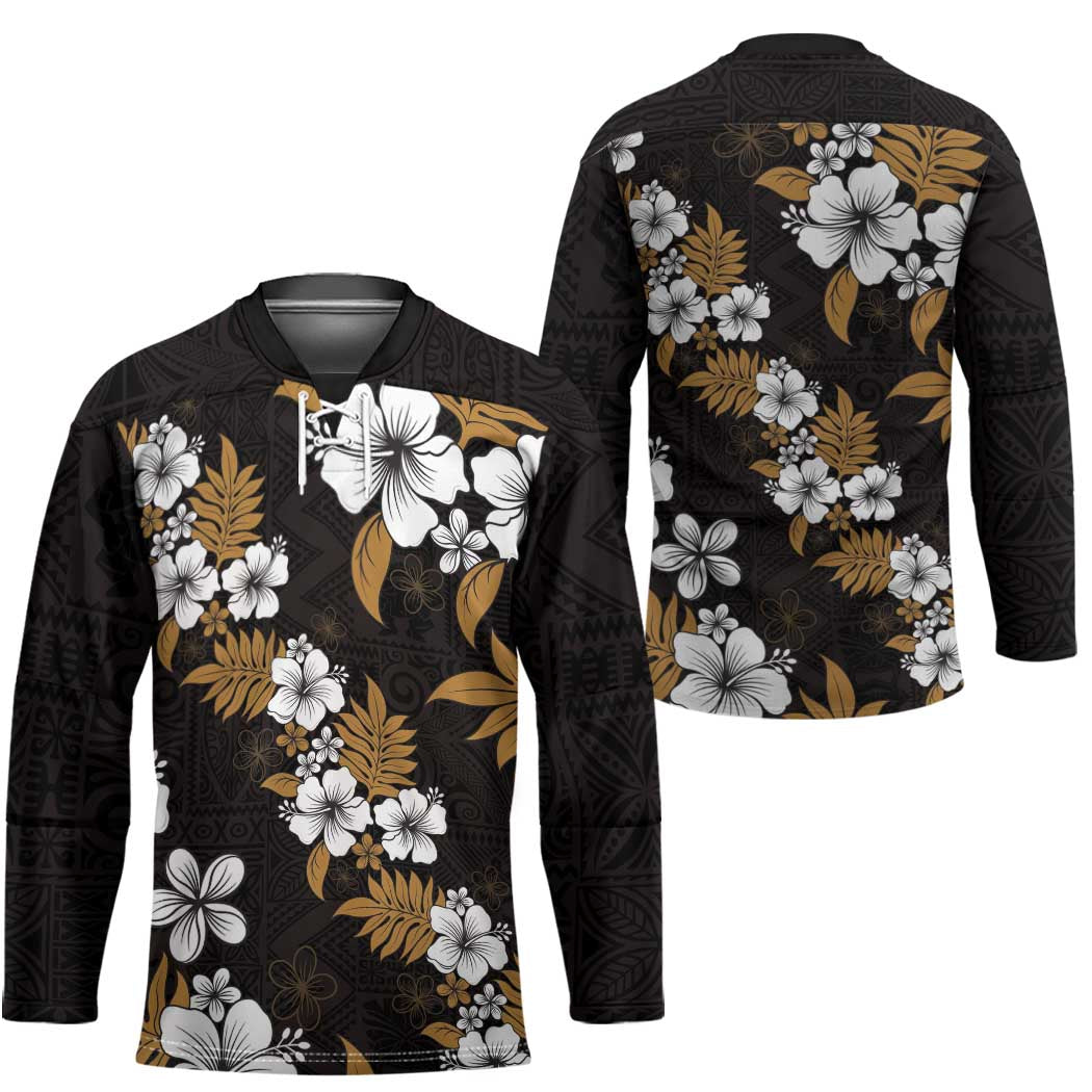 Hawaiian Hibiscus Tribal Floral Brown Hockey Jersey Polynesian Tapa Pattern LT01 - Polynesian Pride