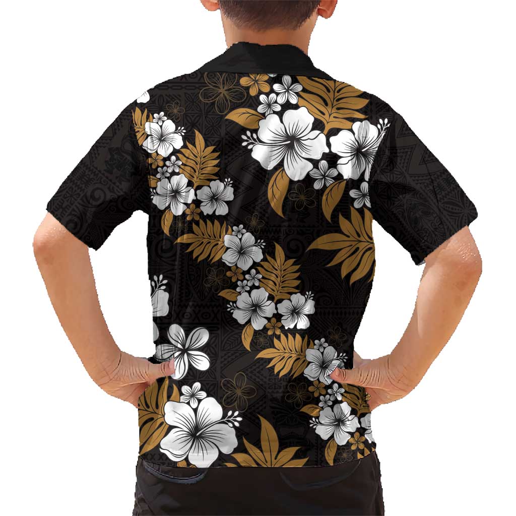 Hawaiian Hibiscus Tribal Floral Brown Kid Hawaiian Shirt Polynesian Tapa Pattern - Polynesian Pride