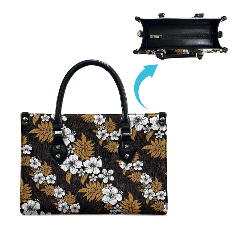 Hawaiian Hibiscus Tribal Floral Brown Leather Bag Polynesian Tapa Pattern - Polynesian Pride