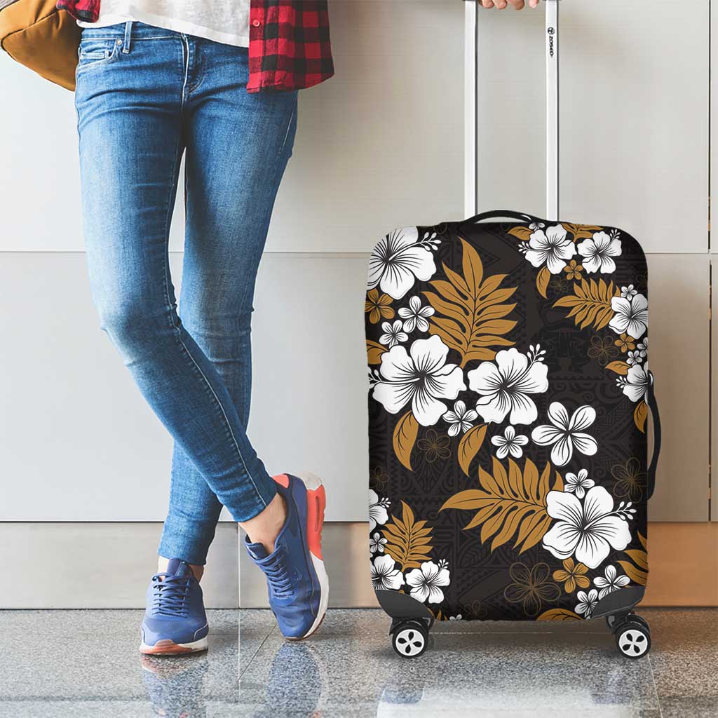 Hawaiian Hibiscus Tribal Floral Brown Luggage Cover Polynesian Tapa Pattern LT01 - Polynesian Pride