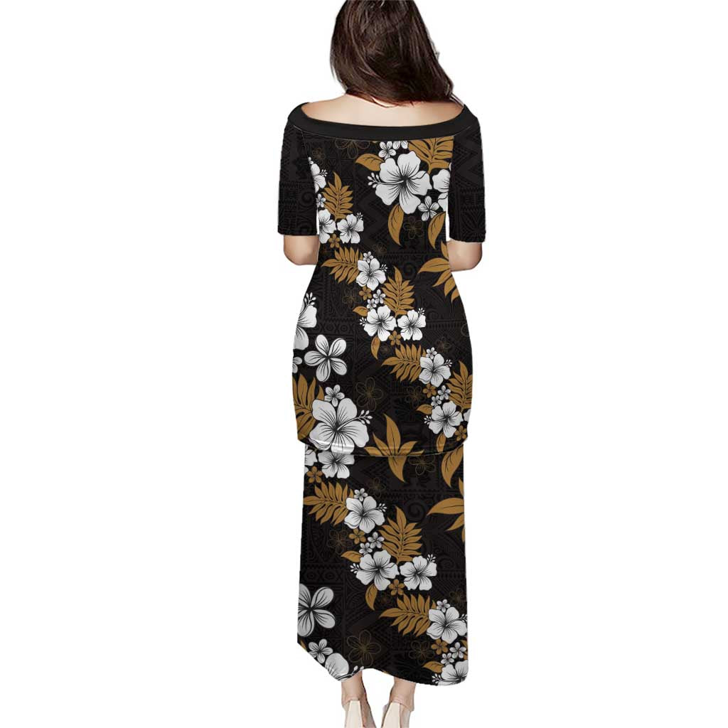 Hawaiian Hibiscus Tribal Floral Brown Puletasi Polynesian Tapa Pattern - Polynesian Pride