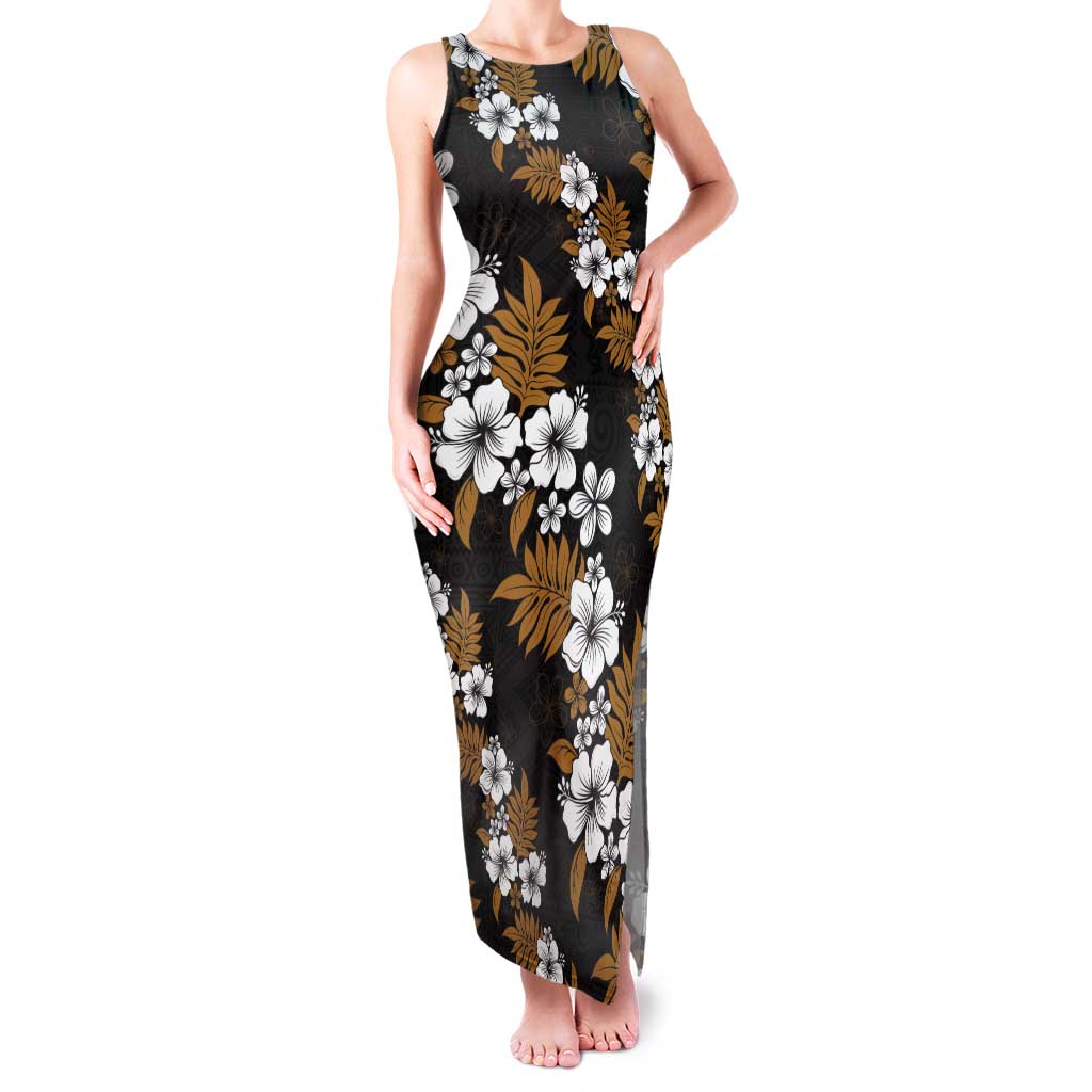 Hawaiian Hibiscus Tribal Floral Brown Tank Maxi Dress Polynesian Tapa Pattern - Polynesian Pride