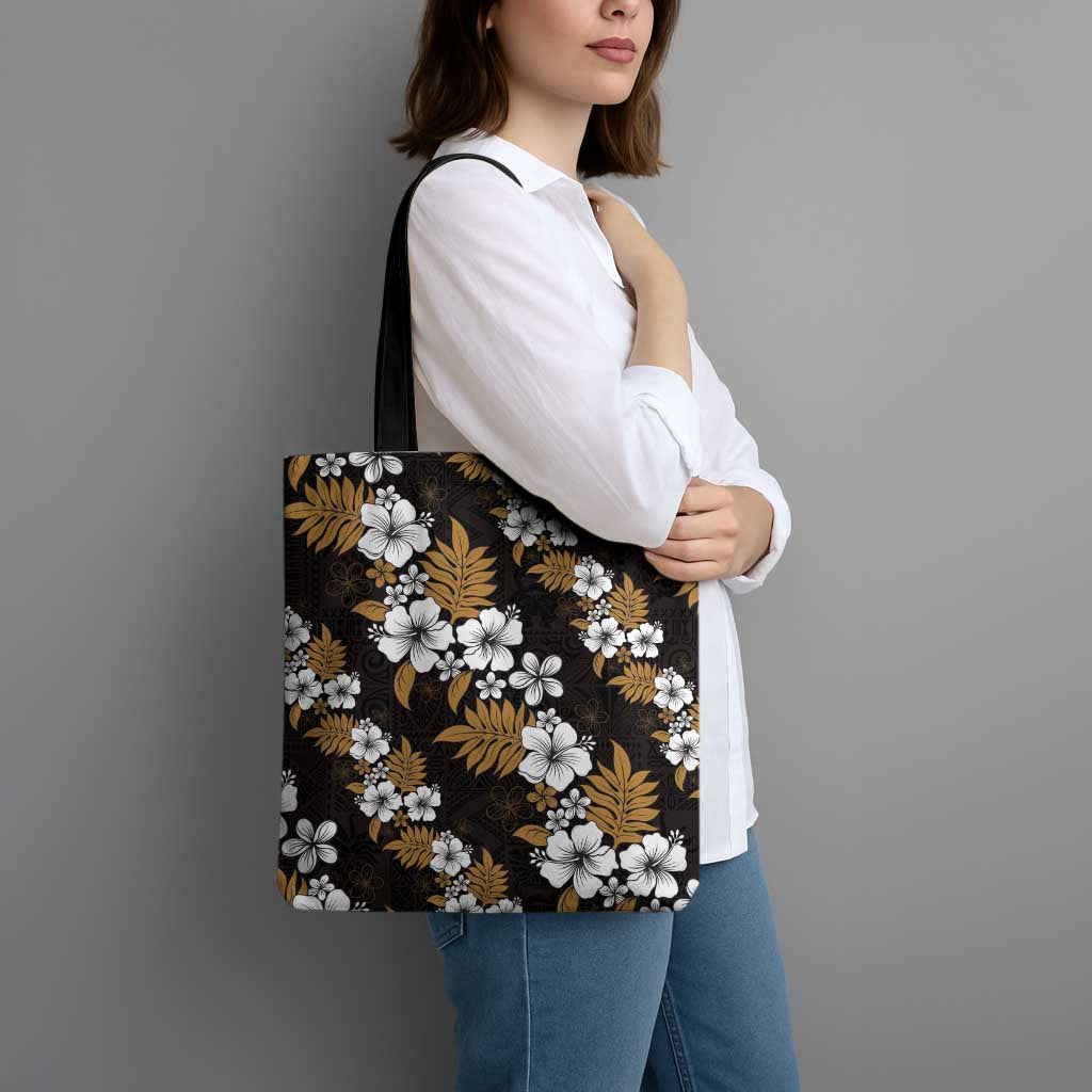 Hawaiian Hibiscus Tribal Floral Brown Tote Bag Polynesian Tapa Pattern - Polynesian Pride