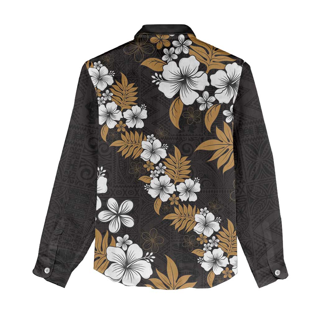 Hawaiian Hibiscus Tribal Floral Brown Women Casual Shirt Polynesian Tapa Pattern - Polynesian Pride