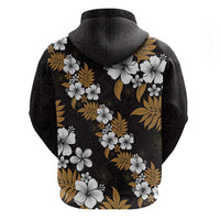Hawaiian Hibiscus Tribal Floral Brown Zip Hoodie Polynesian Tapa Pattern LT01 - Polynesian Pride