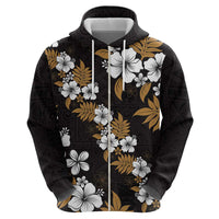 Hawaiian Hibiscus Tribal Floral Brown Zip Hoodie Polynesian Tapa Pattern LT01 - Polynesian Pride