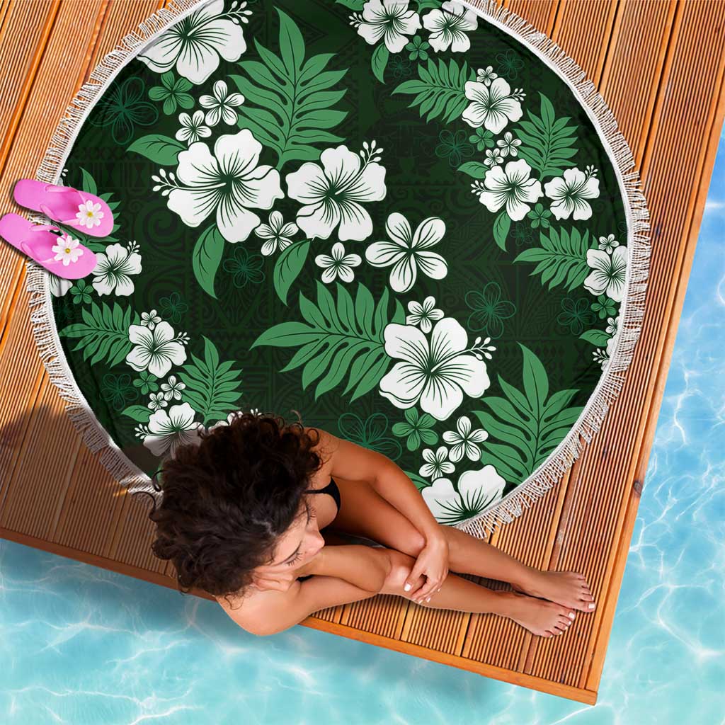 Hawaiian Hibiscus Tribal Floral Green Beach Blanket Polynesian Tapa Pattern - Polynesian Pride