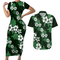 Hawaiian Hibiscus Tribal Floral Green Couples Matching Short Sleeve Bodycon Dress and Hawaiian Shirt Polynesian Tapa Pattern LT01 Green - Polynesian Pride