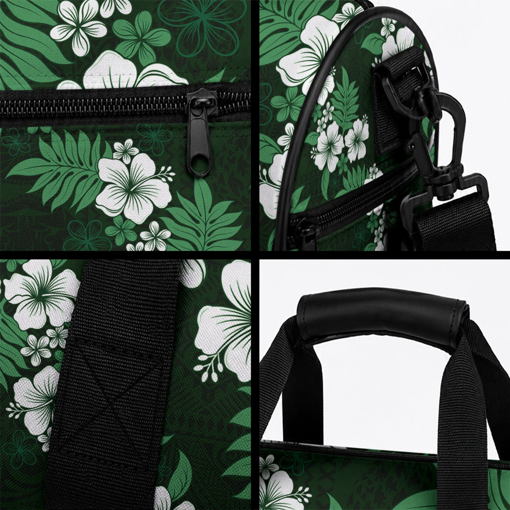 Hawaiian Hibiscus Tribal Floral Green Duffle Bag Polynesian Tapa Pattern