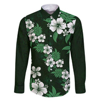 Hawaiian Hibiscus Tribal Floral Green Family Matching Long Sleeve Bodycon Dress and Hawaiian Shirt Polynesian Tapa Pattern LT01 Dad's Shirt - Long Sleeve Green - Polynesian Pride
